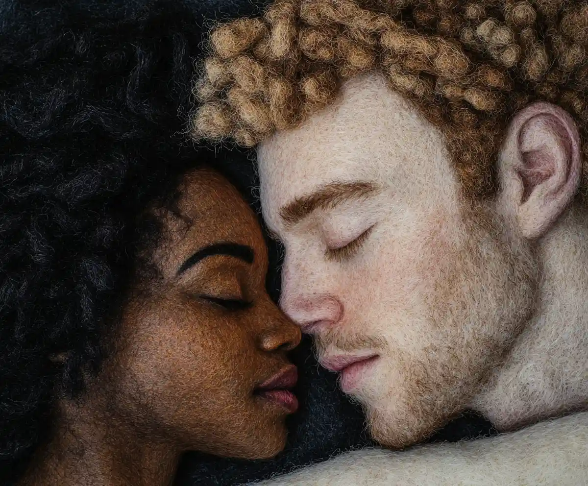 Emotional Felt Art Couple In A Nostalgic Dreamlike Style