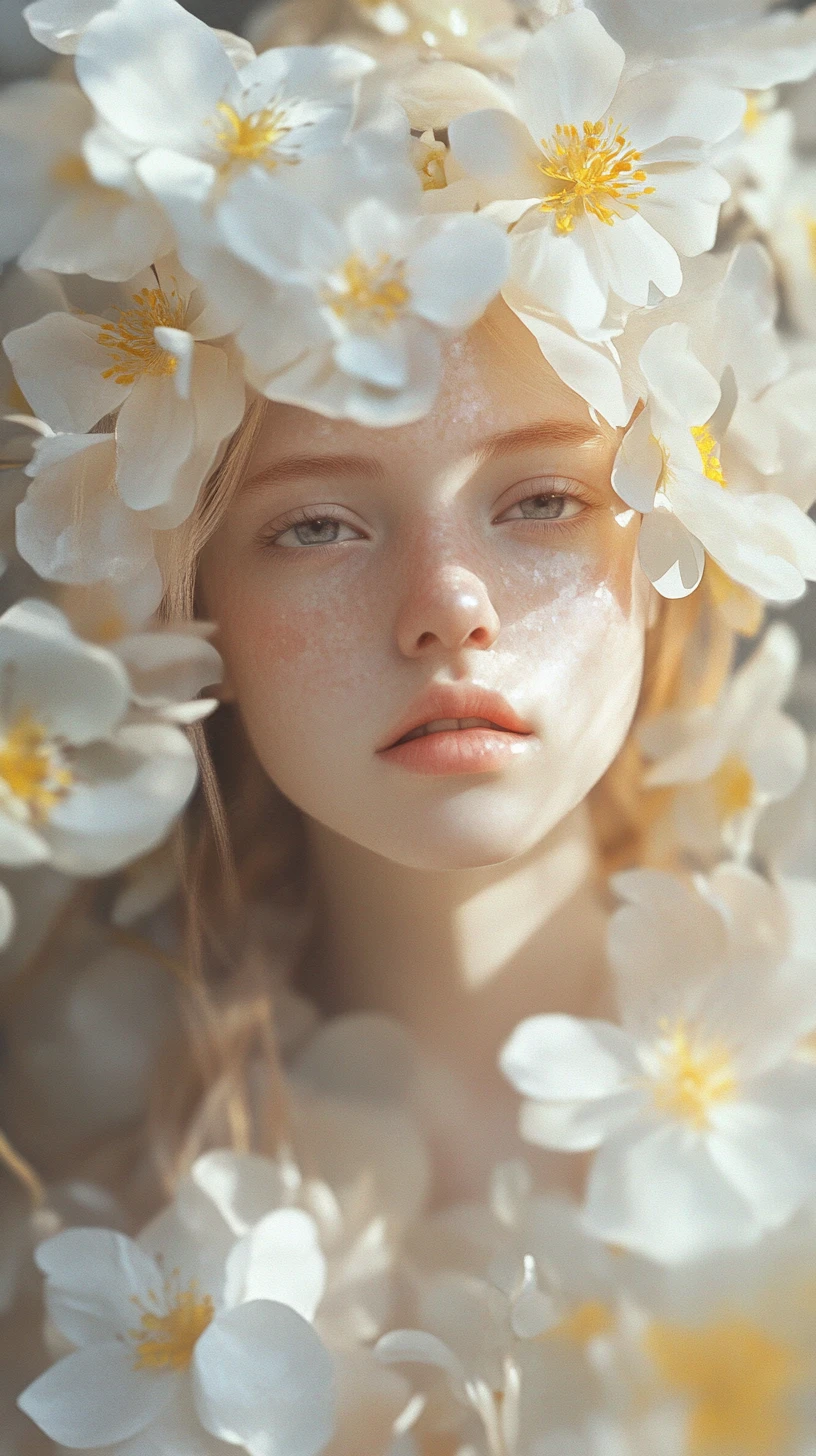 Retrato de fantasía onírico de una chica pálida con corona de flores