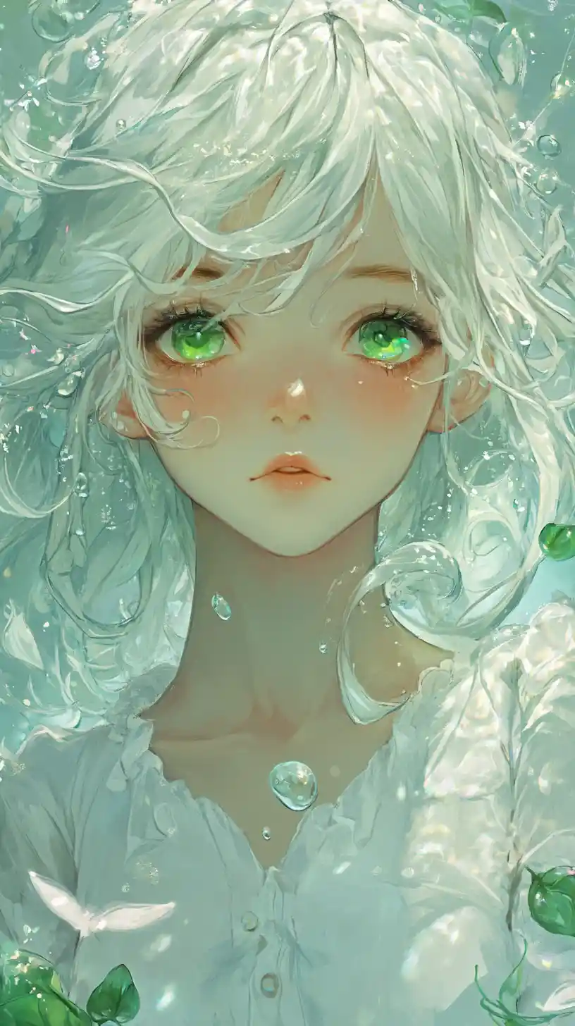 Cute anime girl portrait with pastel green background