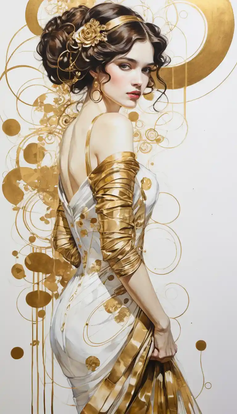 Abstract white and gold drawing inspired by classic art