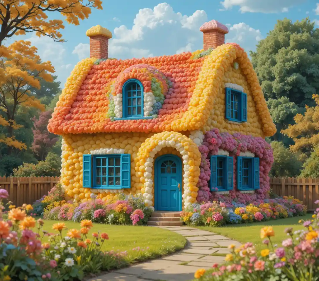 Colorful jelly candy country house in Fauvist painting style