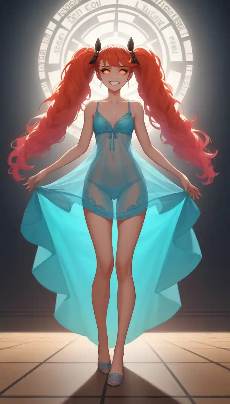 Anime woman in vintage nightgown with twin tail hairstyle