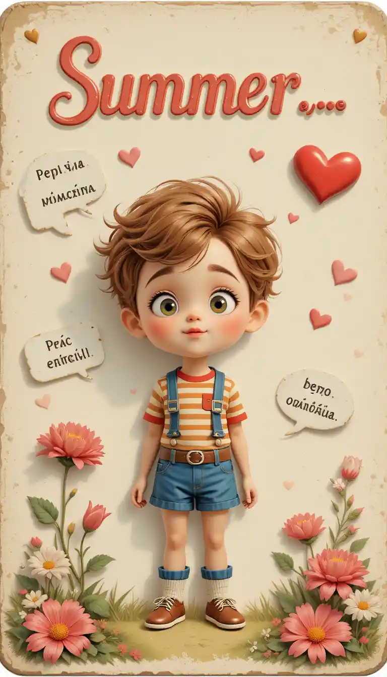Cute 3D cartoon postcard with summer love mood