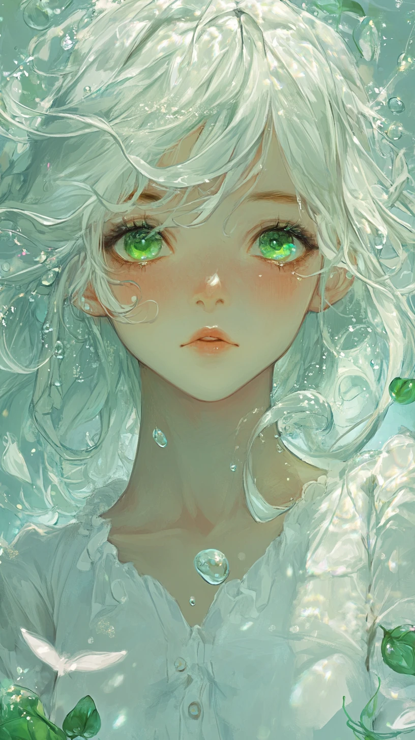Retrato de chica de anime linda con fondo verde pastel