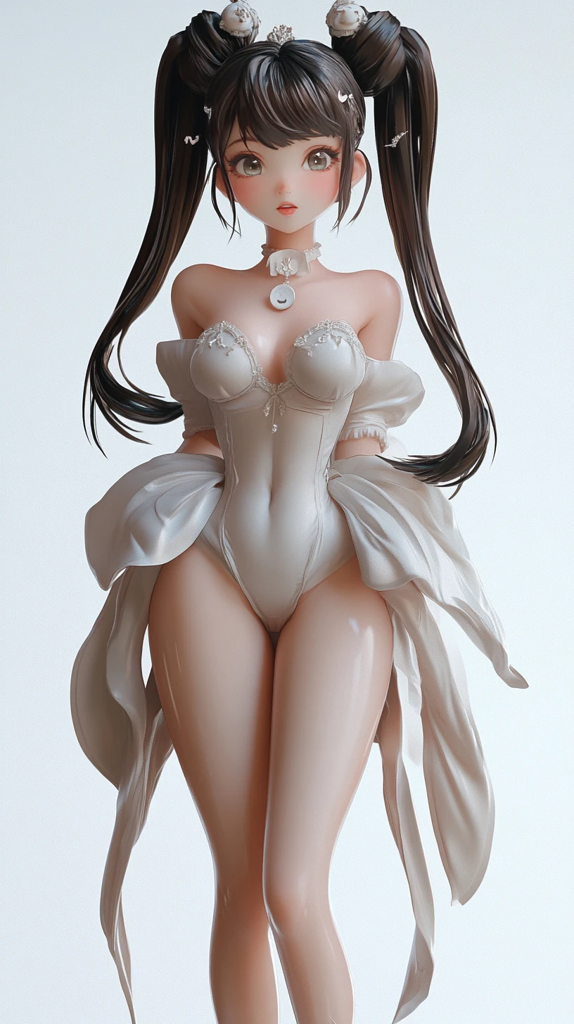 Anime woman in twin tails wearing a flowing nightgown