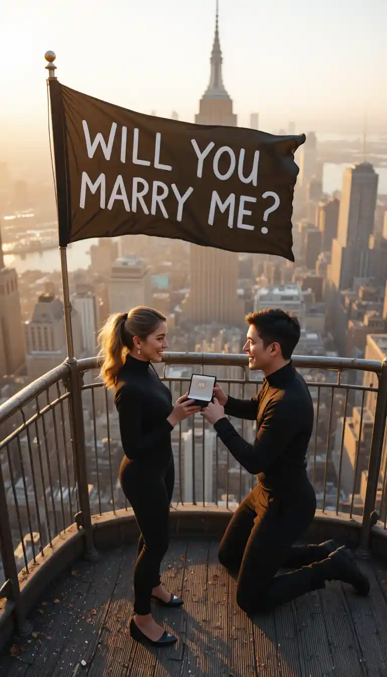 Romantic proposal on the Empire State Building observation deck