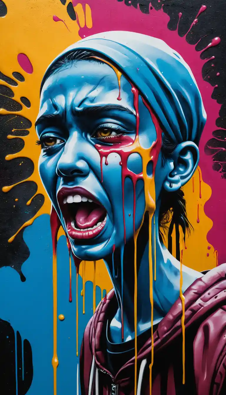 Crying girl portrait in expressive street inspired painting