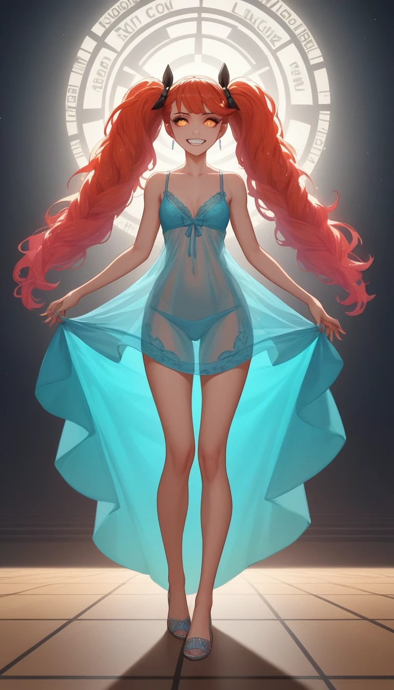 Anime woman in vintage nightgown with twin tail hairstyle