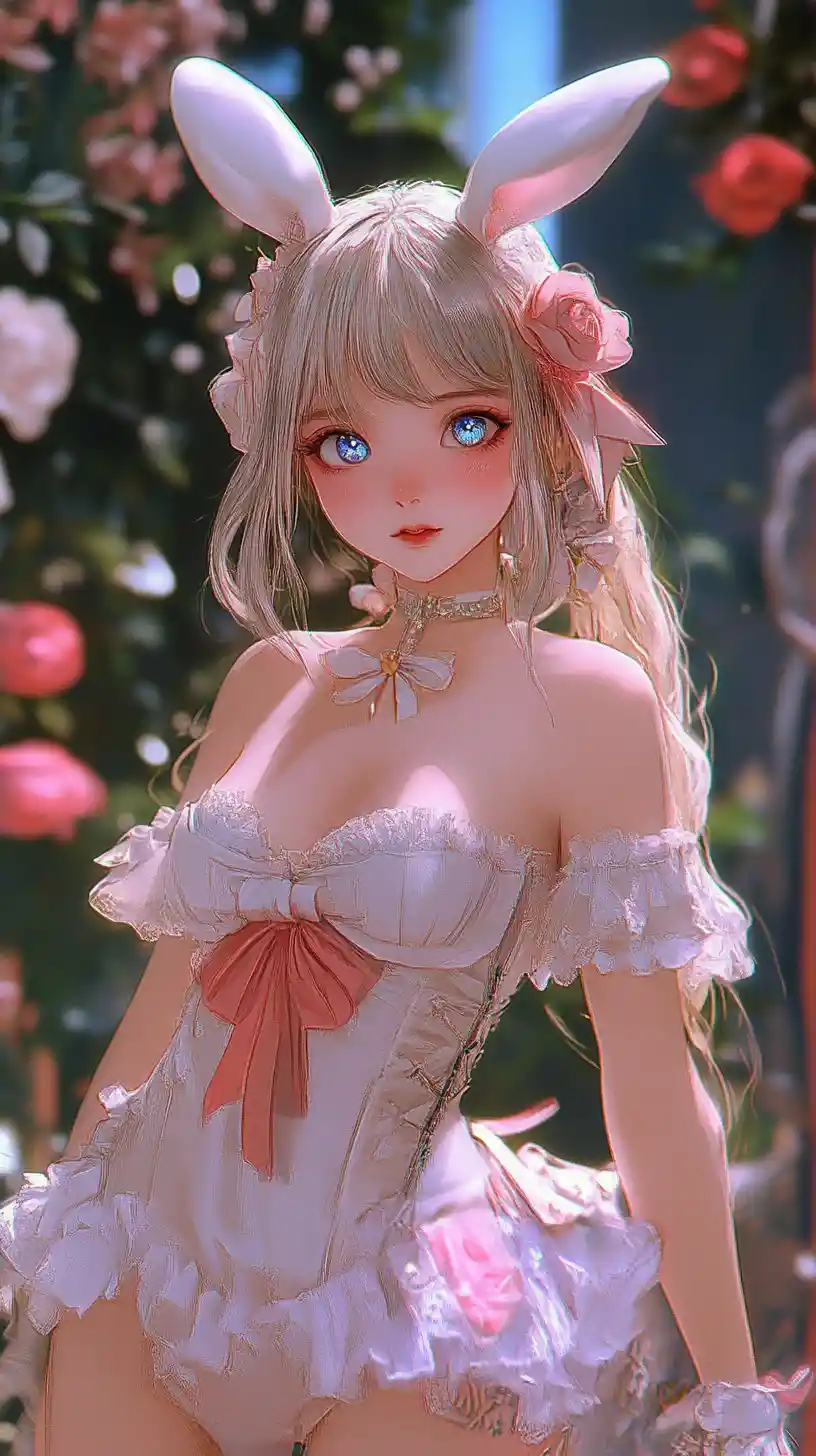 Anime woman in twin tails wearing a flowing nightgown