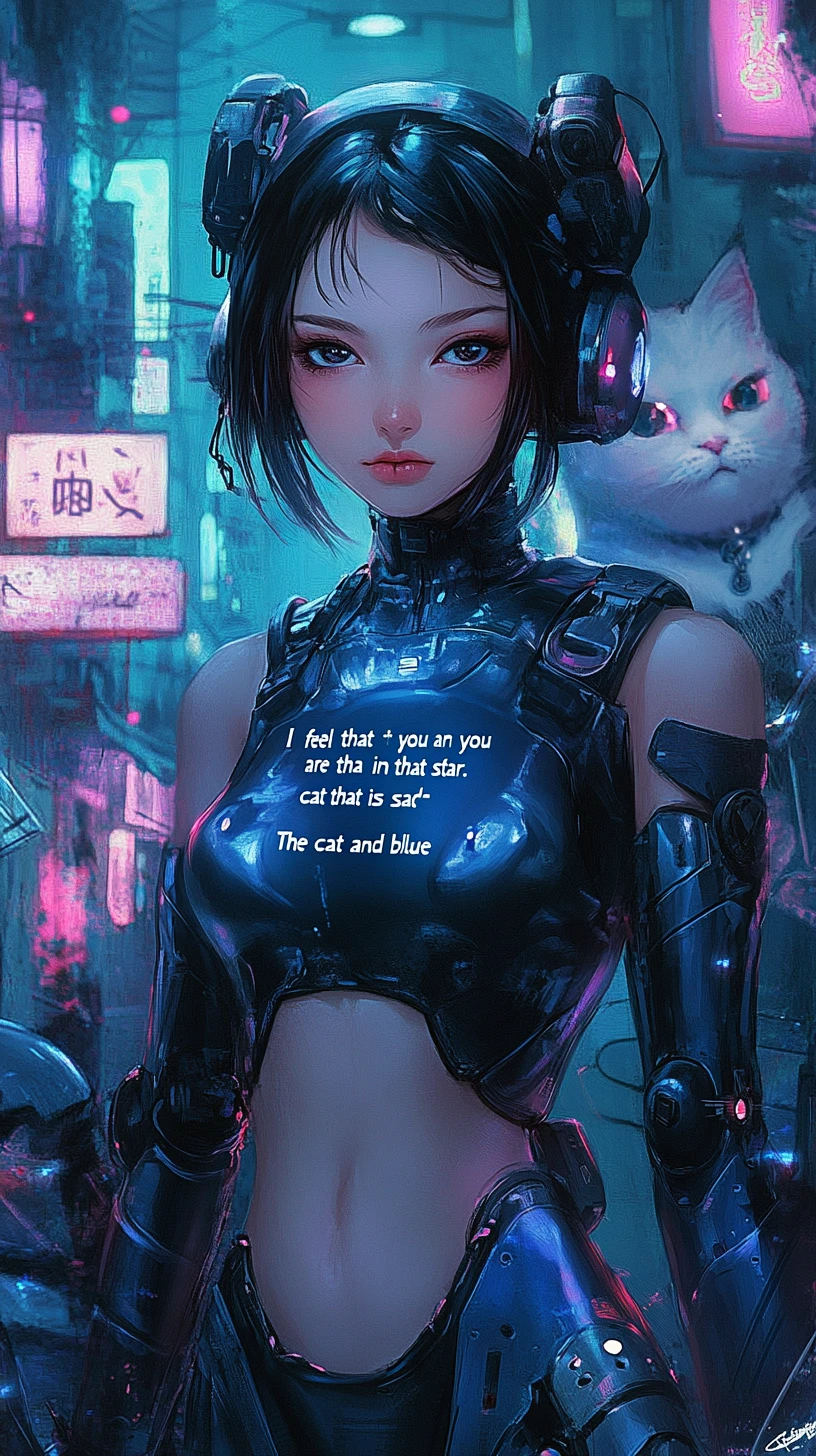 Kawaii blue armored anime woman with playful sly smile