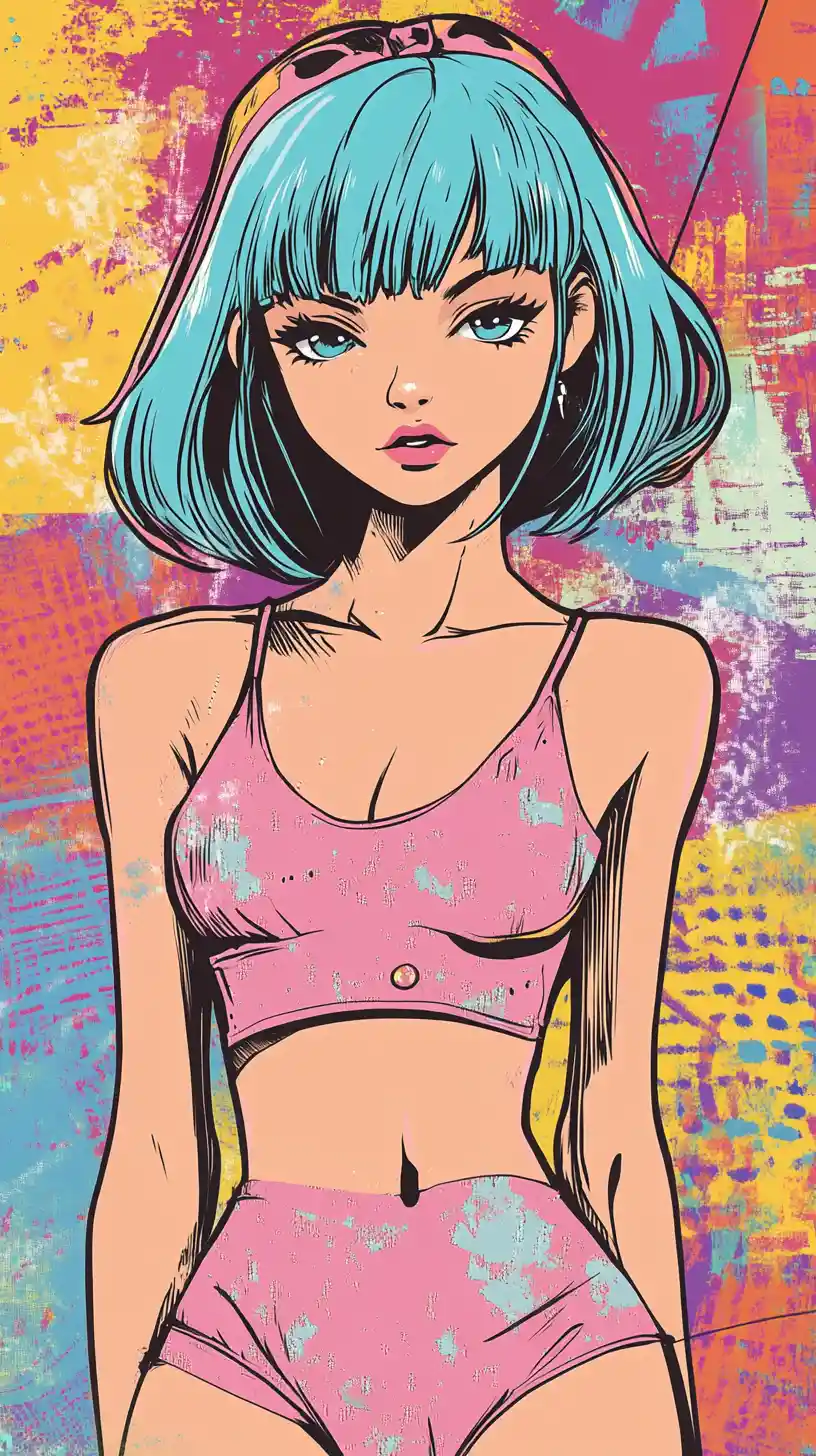 Blue haired anime girl in a flowing vintage nightgown