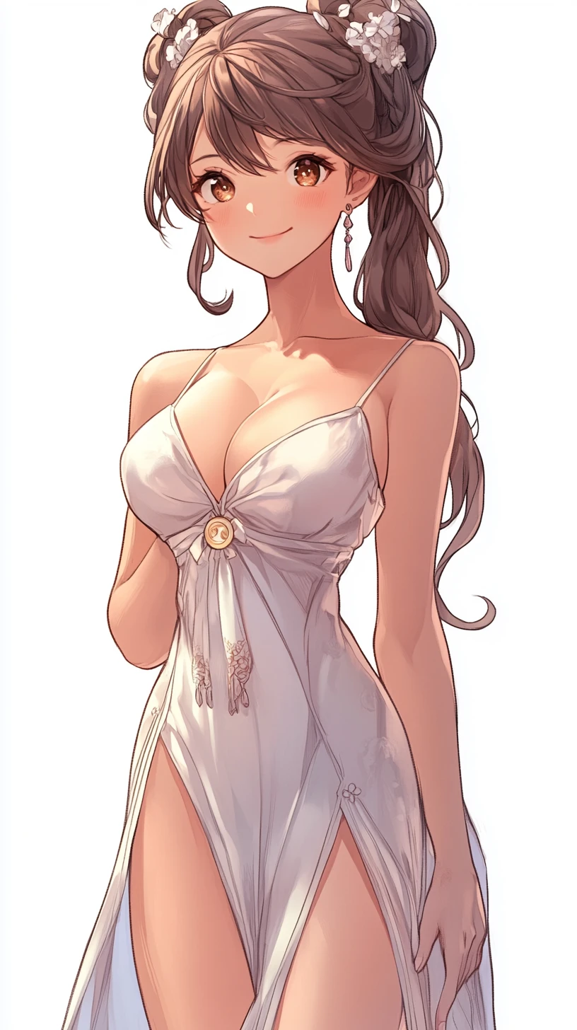 Cute anime woman in twin tails and flowing nightgown