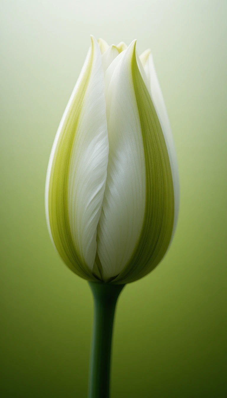 Macro close up of a white lily bud with green details
