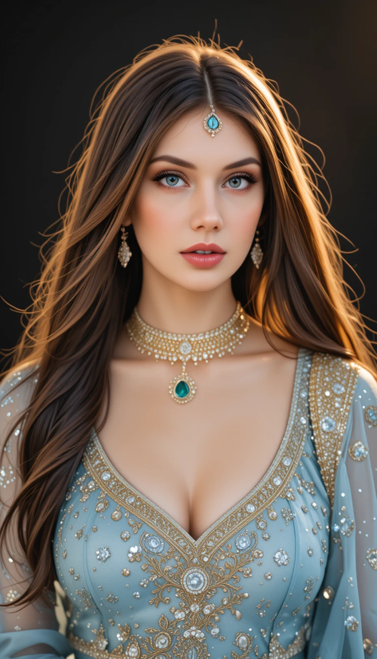 Elegant Indian woman in blue lehenga portrait