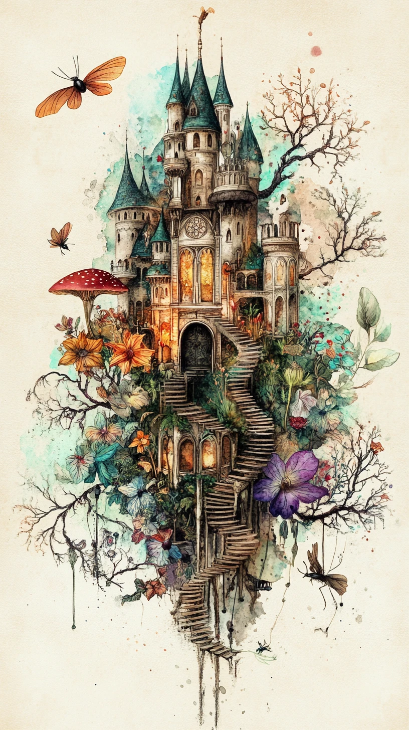 Enchanted Manuscript Unfolding A Surreal Botanical Fantasy World