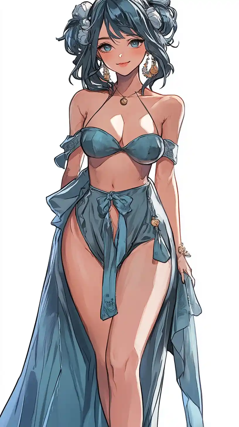 Anime woman in twin tails wearing a flowing nightgown