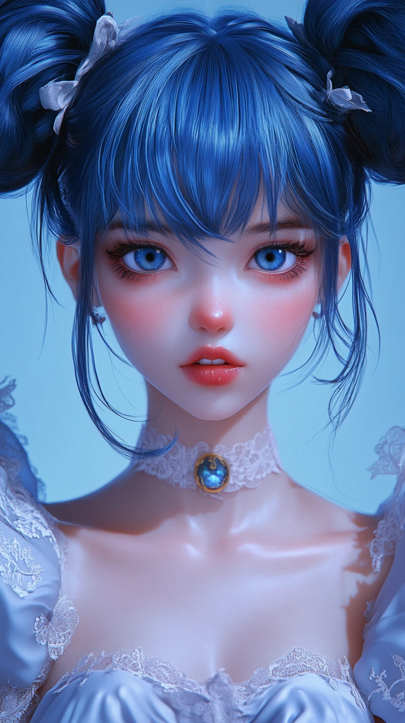 Anime woman in vintage nightgown with playful bright gaze