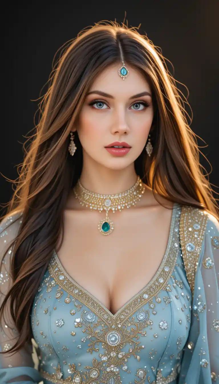 Elegant Indian woman in blue lehenga portrait