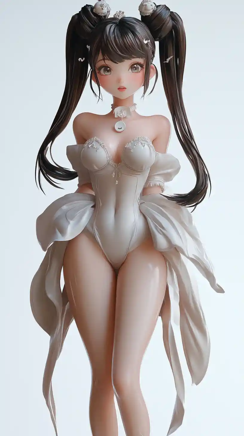 Anime woman in twin tails wearing a flowing nightgown