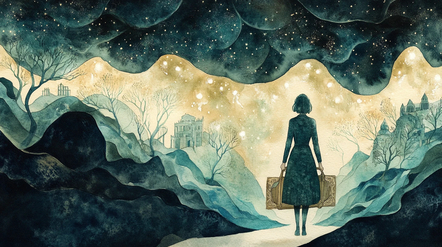 Mujer mística que lleva una bolsa con semillas de fantasía brillantes