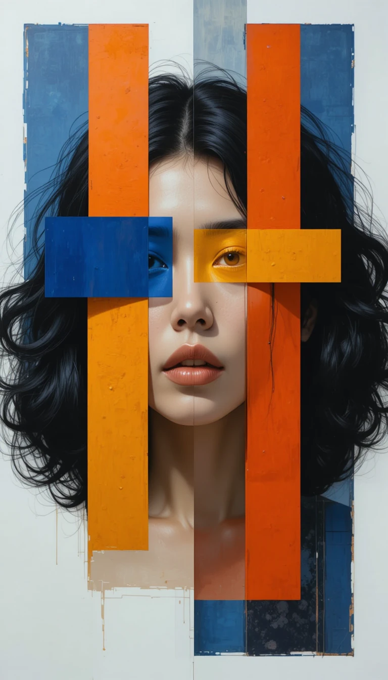 Abstract digital portrait fragmented by bold color blocks
