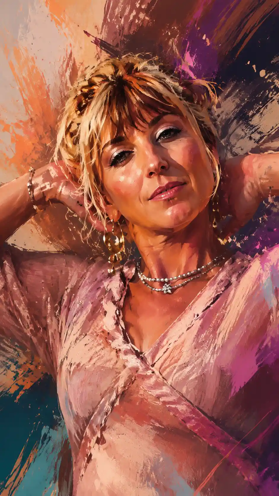 Dynamic close up portrait of a blonde girl in vivid colors