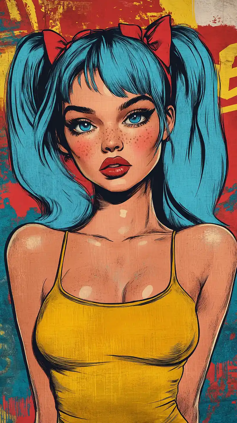 Blue haired anime girl in vintage nightgown with dreamy gaze