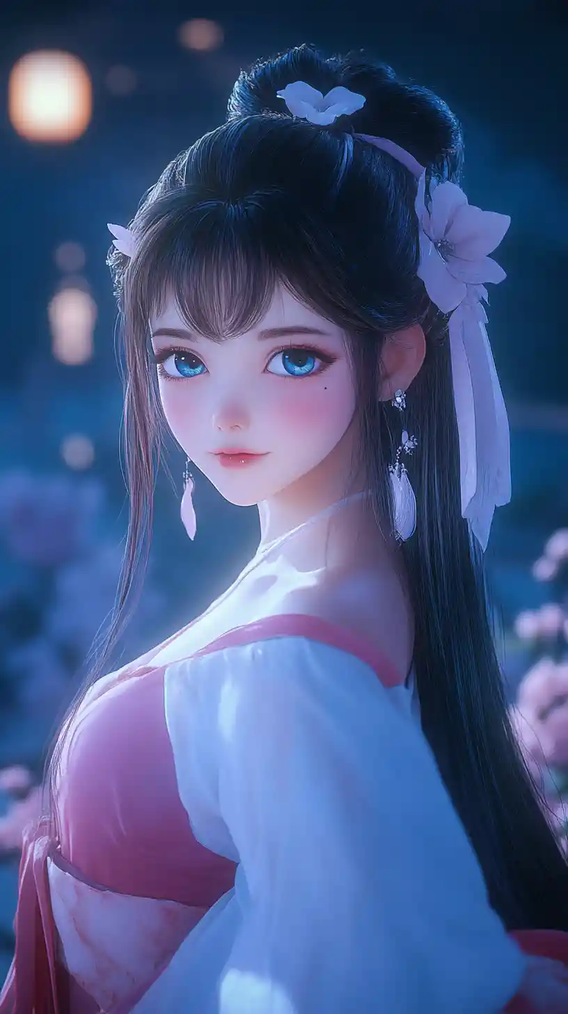 Anime woman in twin tails wearing a flowing nightgown