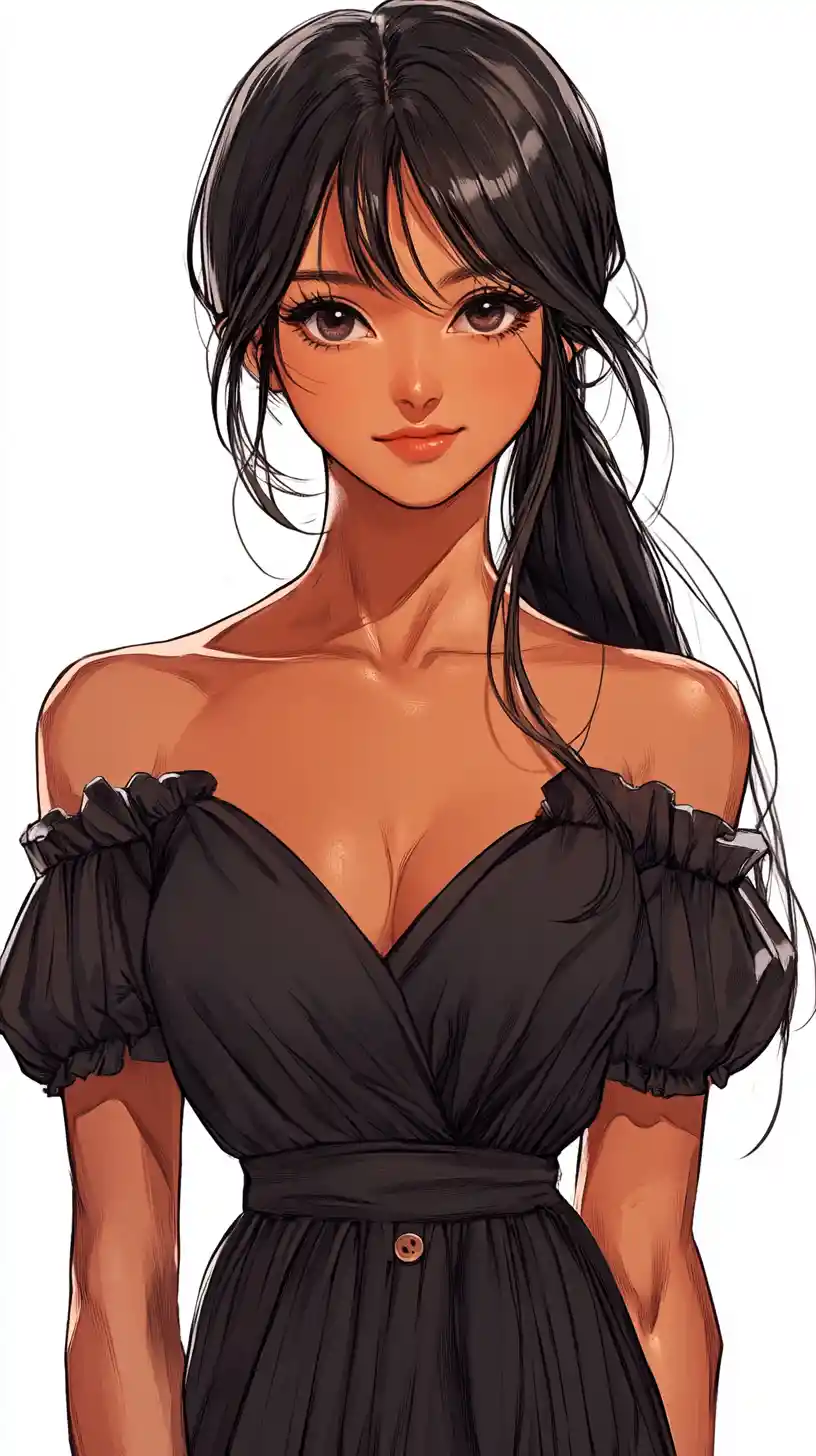 Kawaii anime woman in vintage nightgown with twin tails