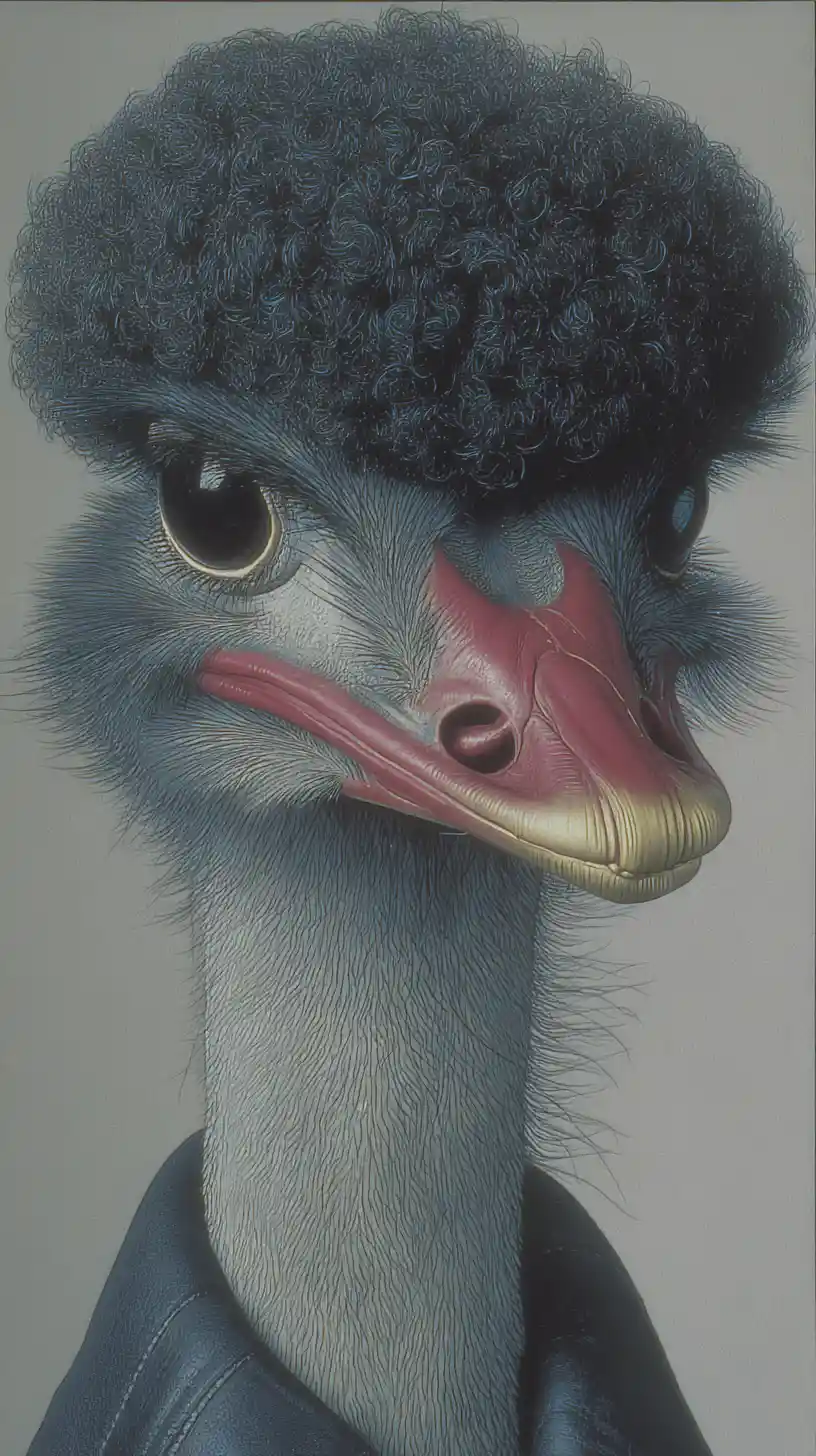Cartoon Ostrich With Giant Afro And Deadpan Expression