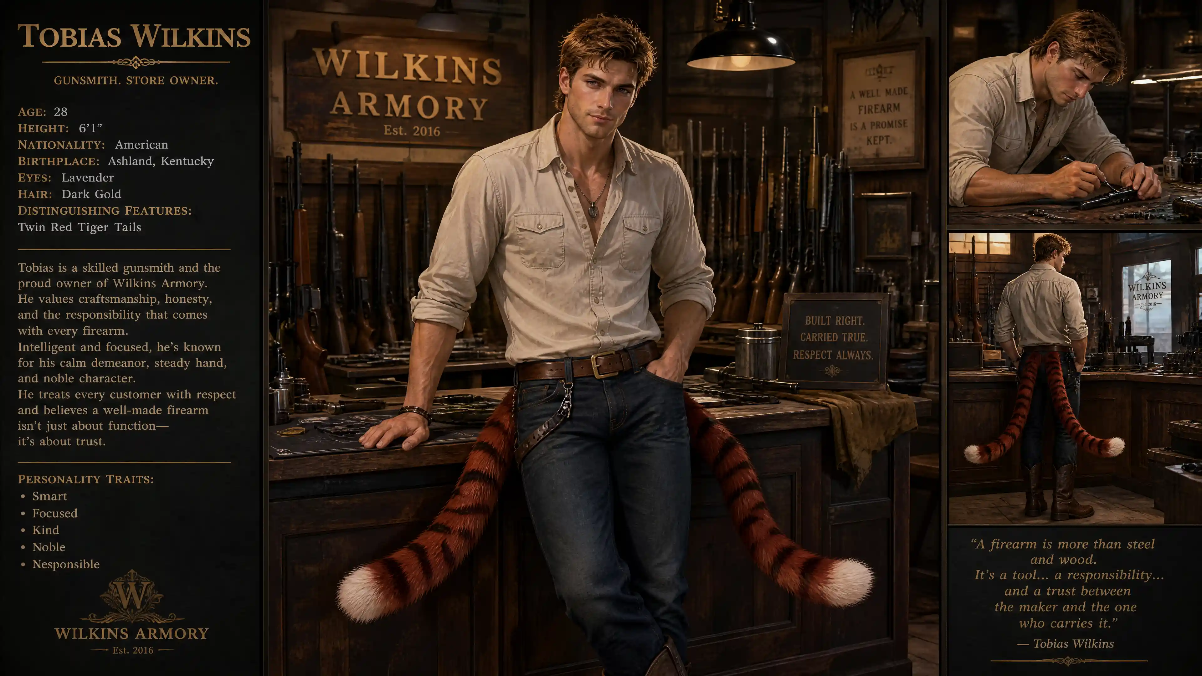 Calm gunsmith man standing in a shop interior