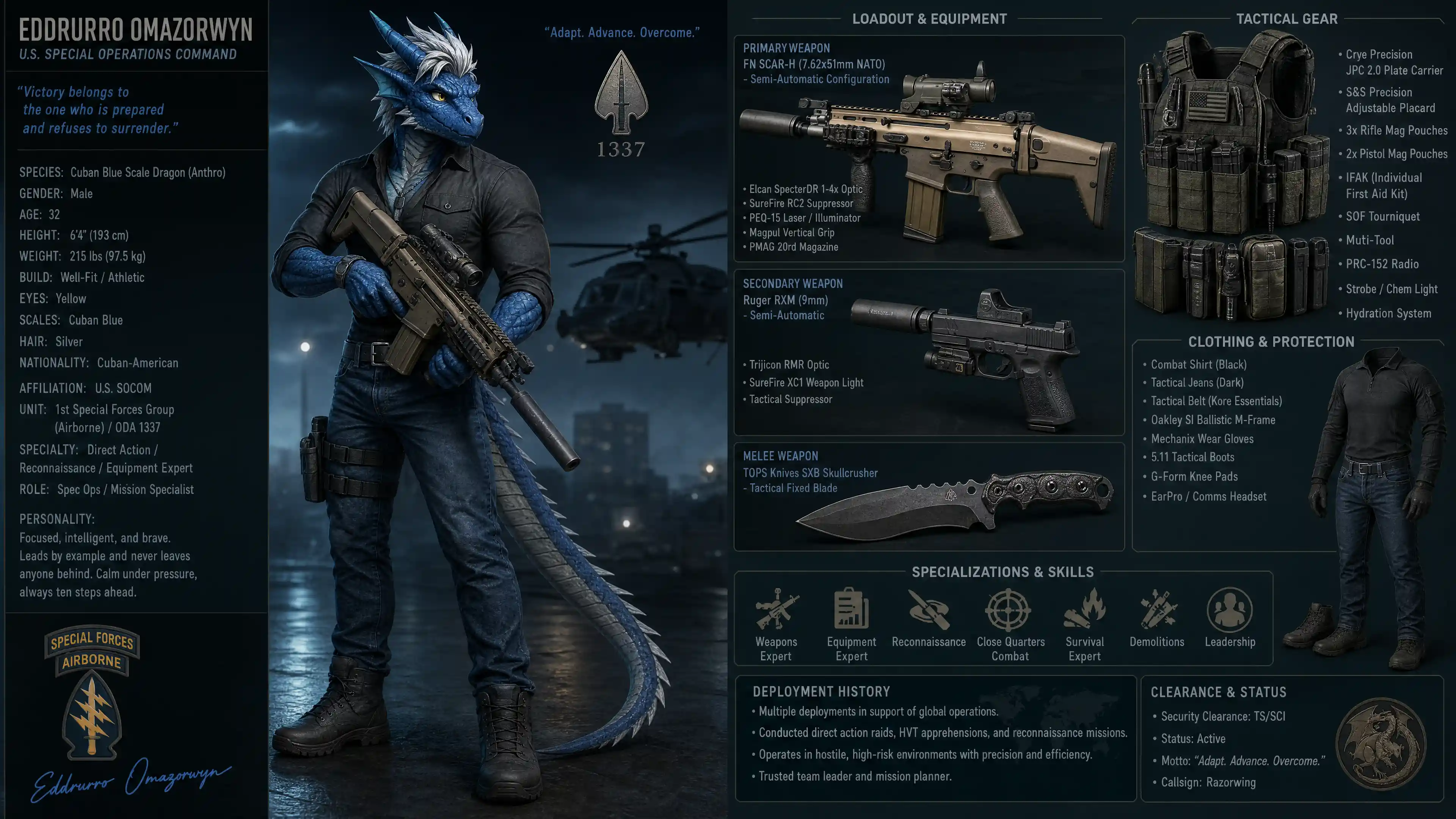 Anthro dragon soldier with rifle in tactical clothing