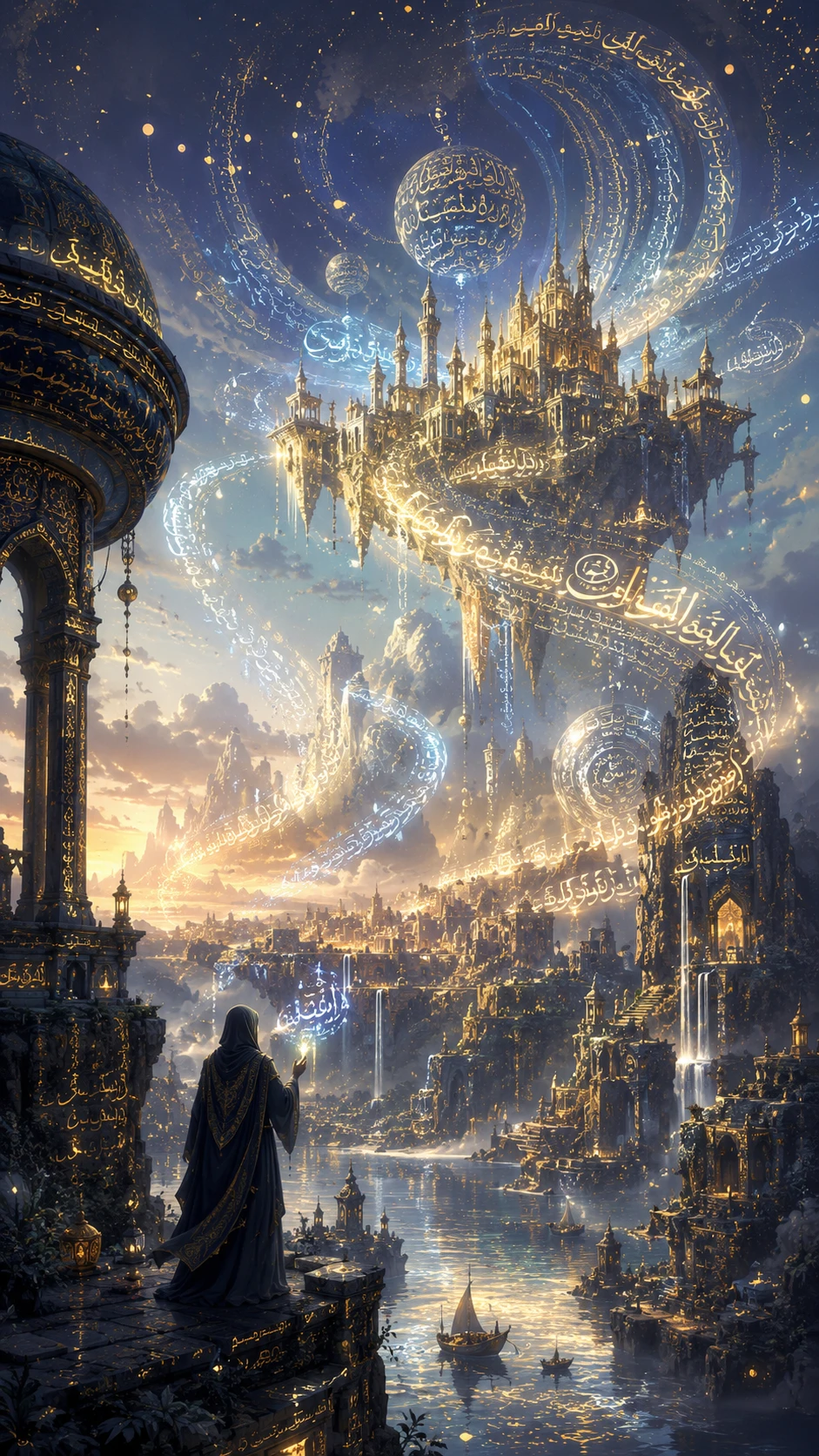 Paisaje de fantasía moldeado por un lenguaje luminoso y fluido