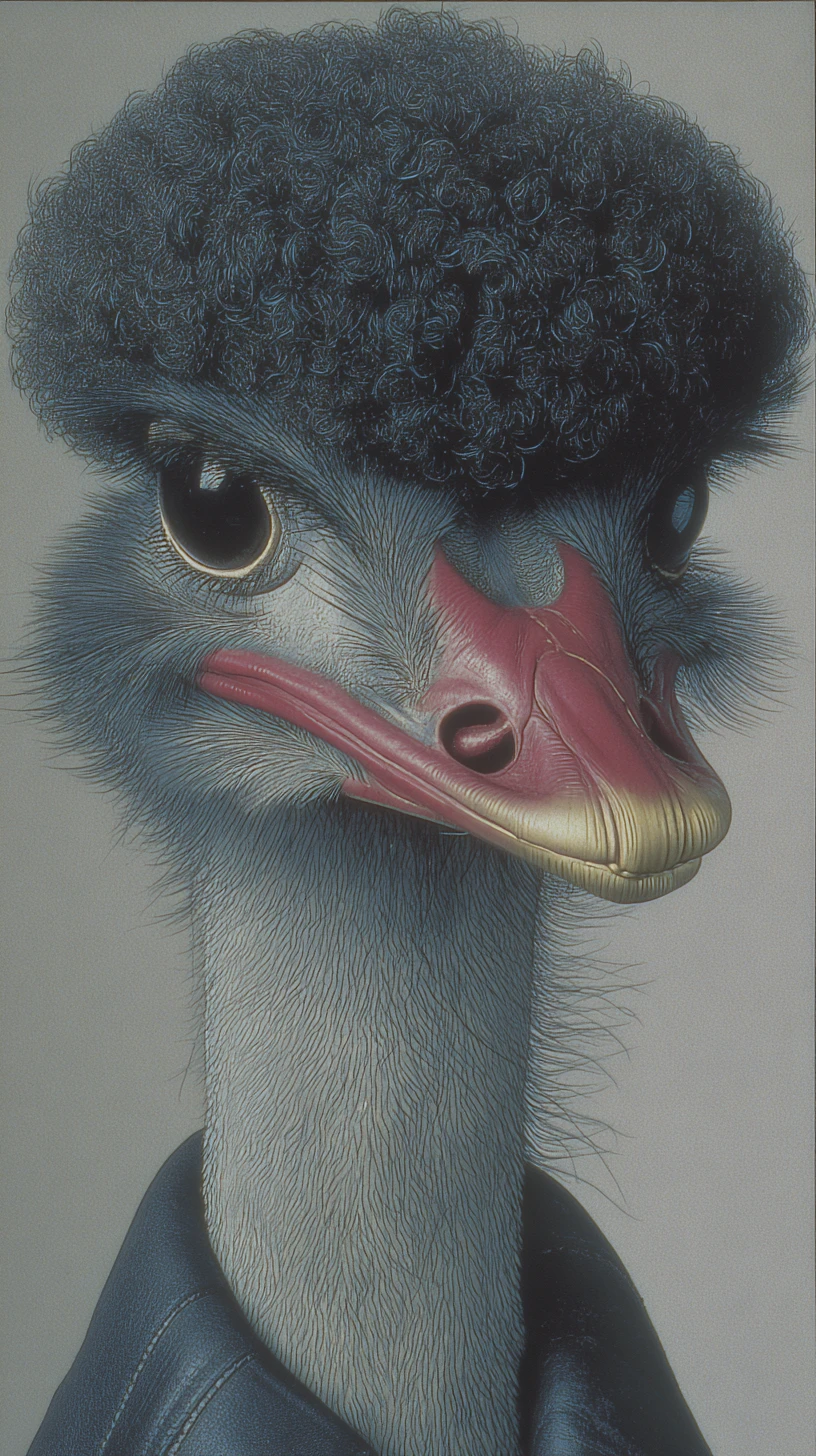 Cartoon Ostrich With Giant Afro And Deadpan Expression