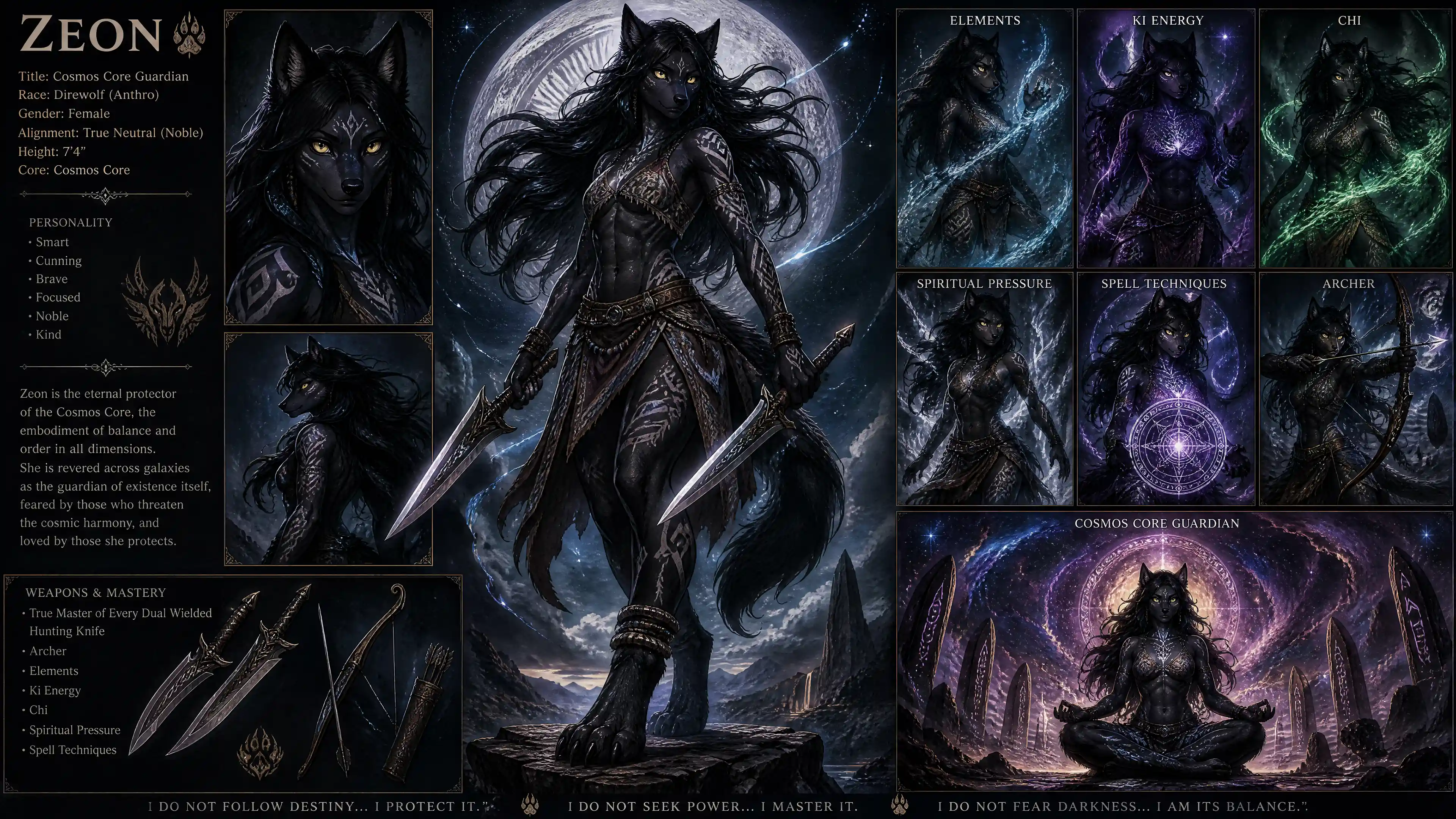 Tribal direwolf warrior woman with glowing yellow eyes