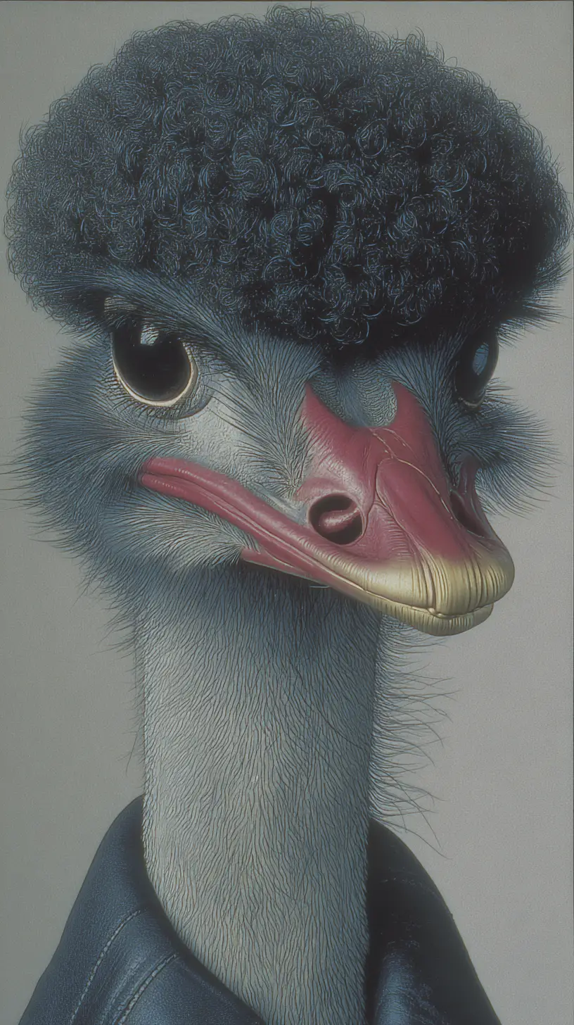 Cartoon Ostrich With Giant Afro And Deadpan Expression