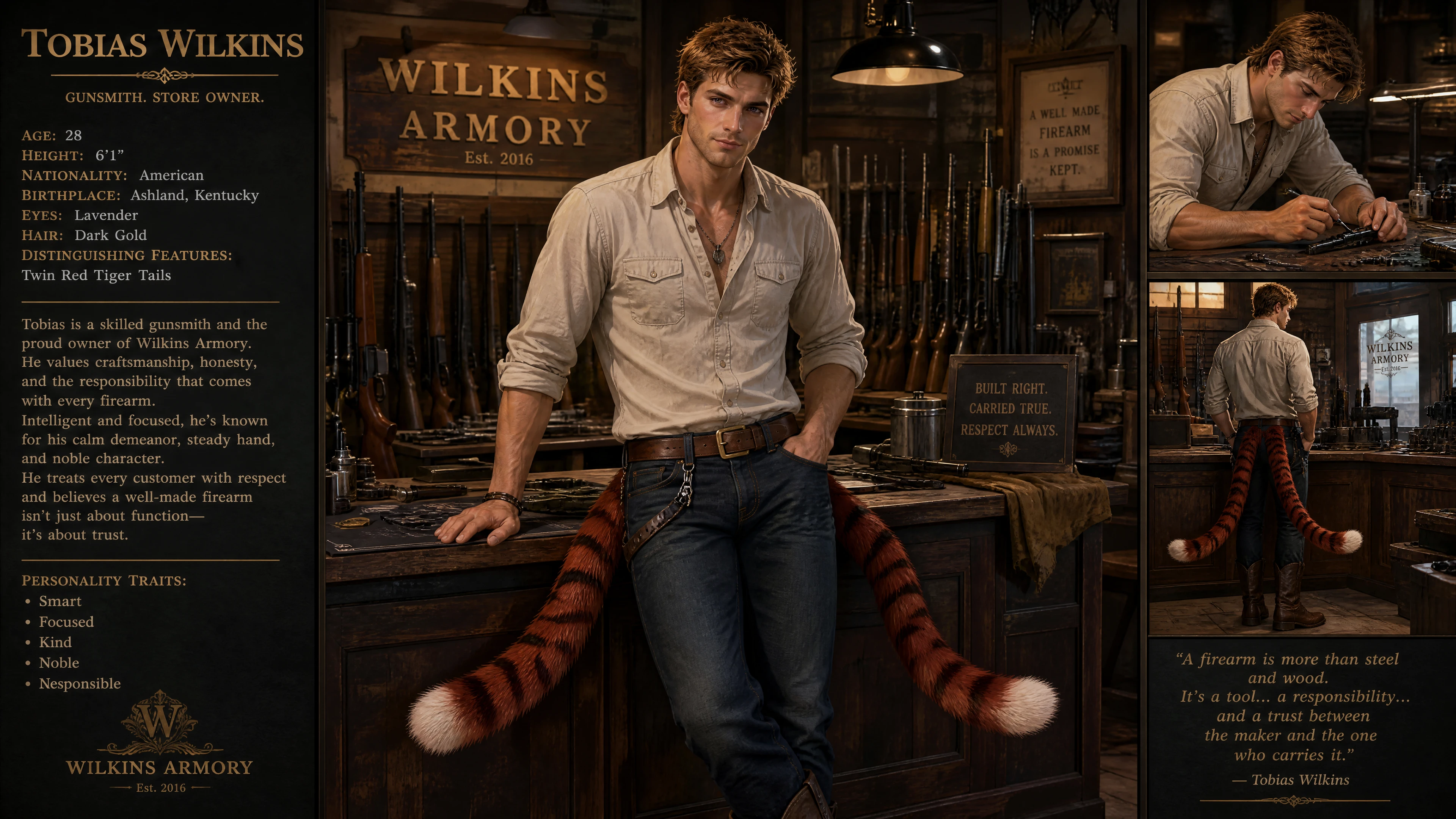 Calm gunsmith man standing in a shop interior