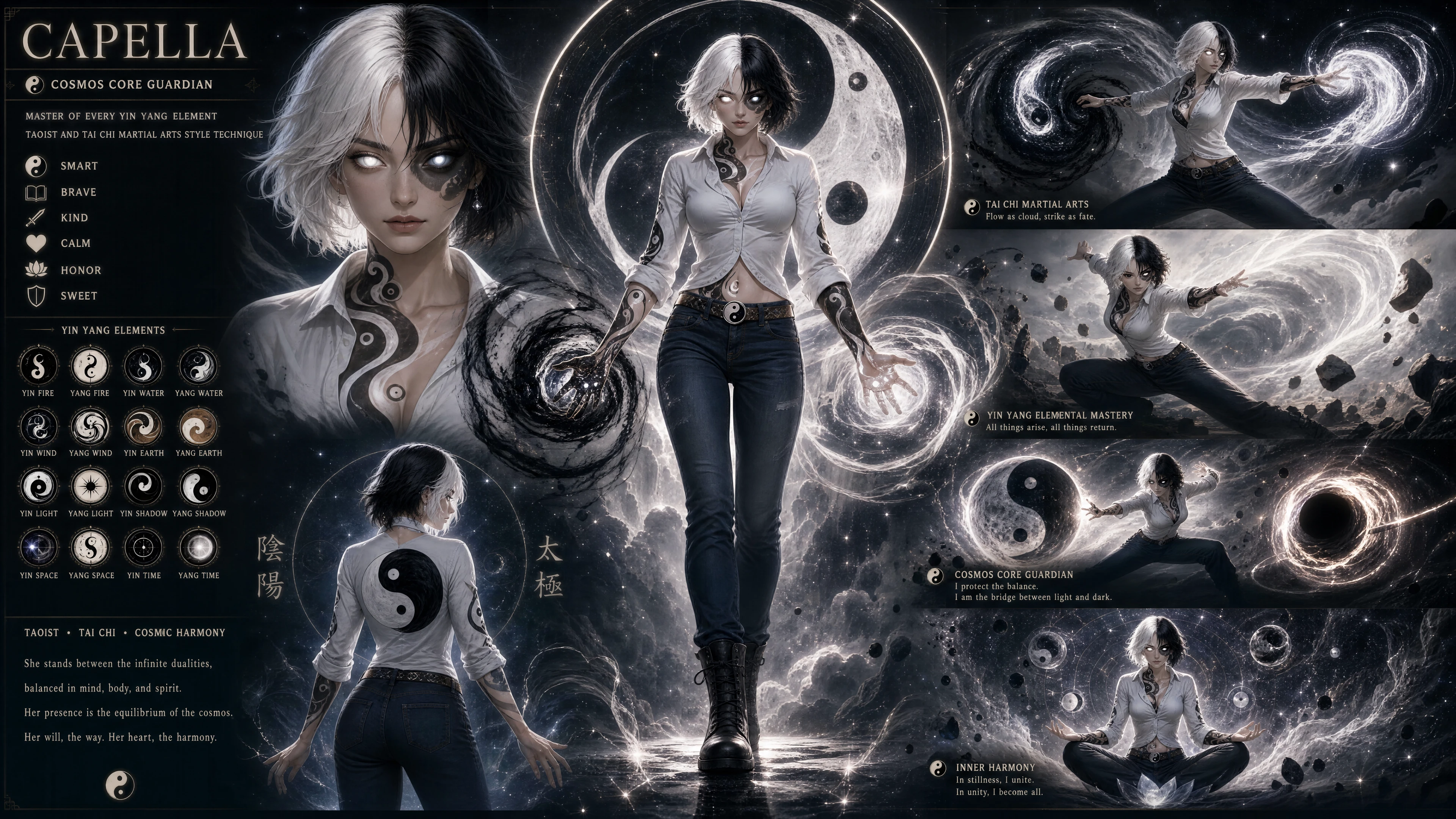 Gardienne cosmique yin yang aux yeux lumineux