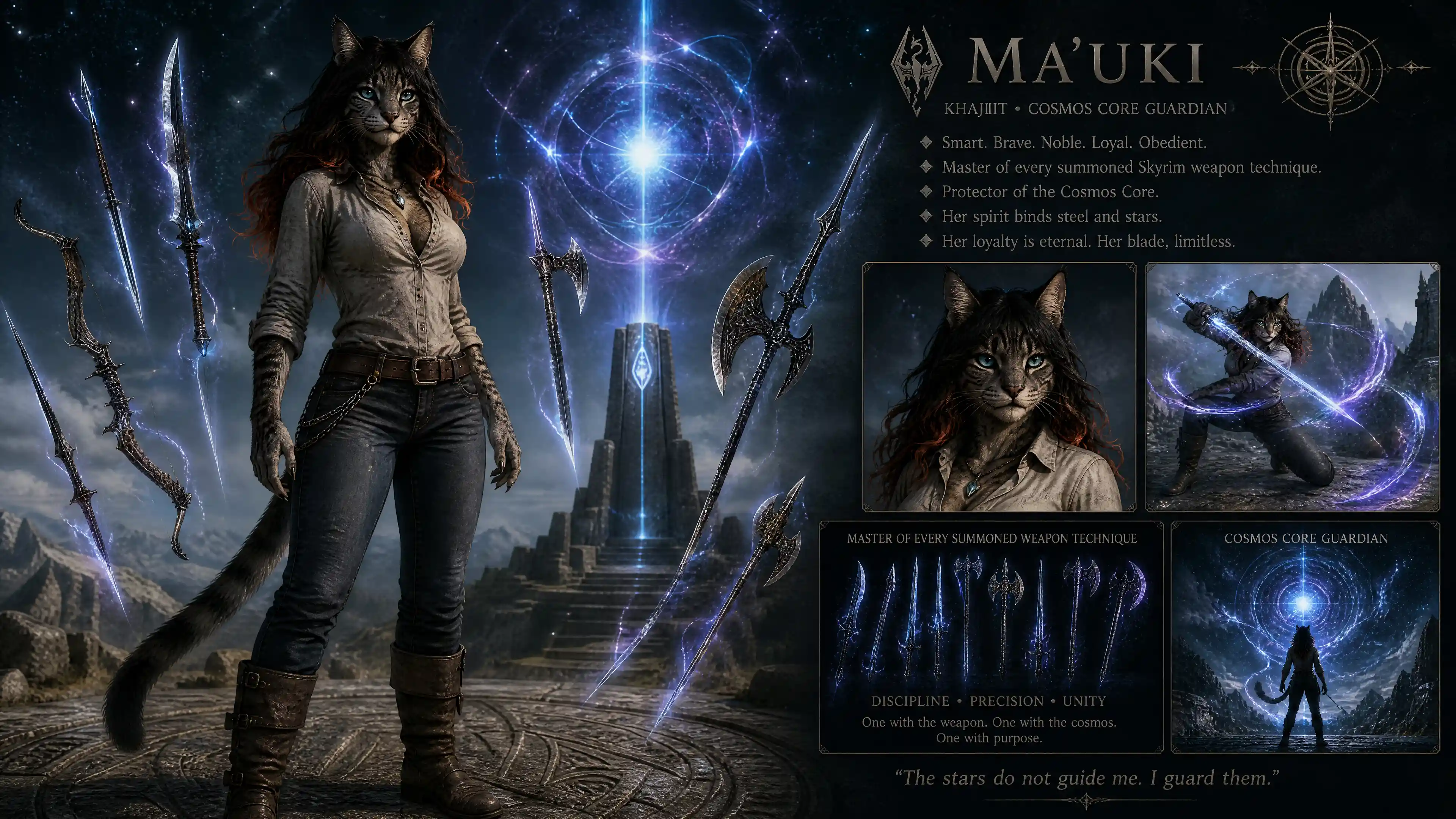 Brave female khajiit warrior in casual modern clothing