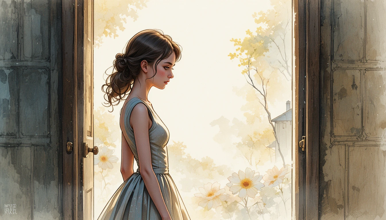 Upset young girl entering her home to her concerned mother