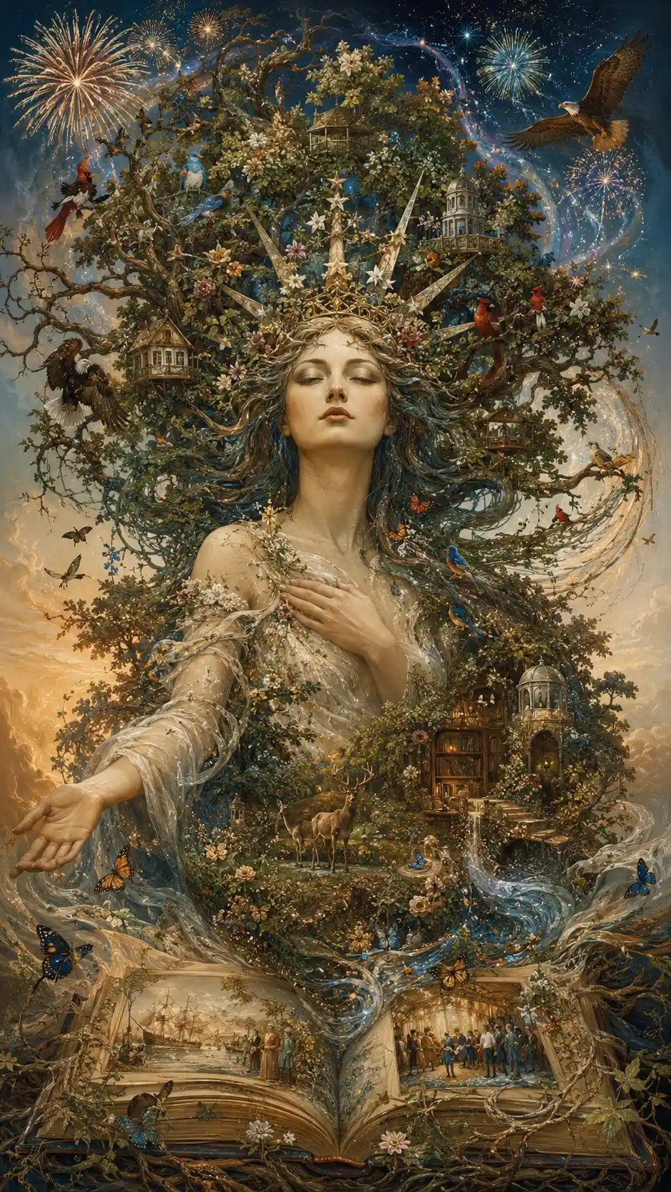 Ethereal Liberty Spirit Merging With A Vast Living Oak