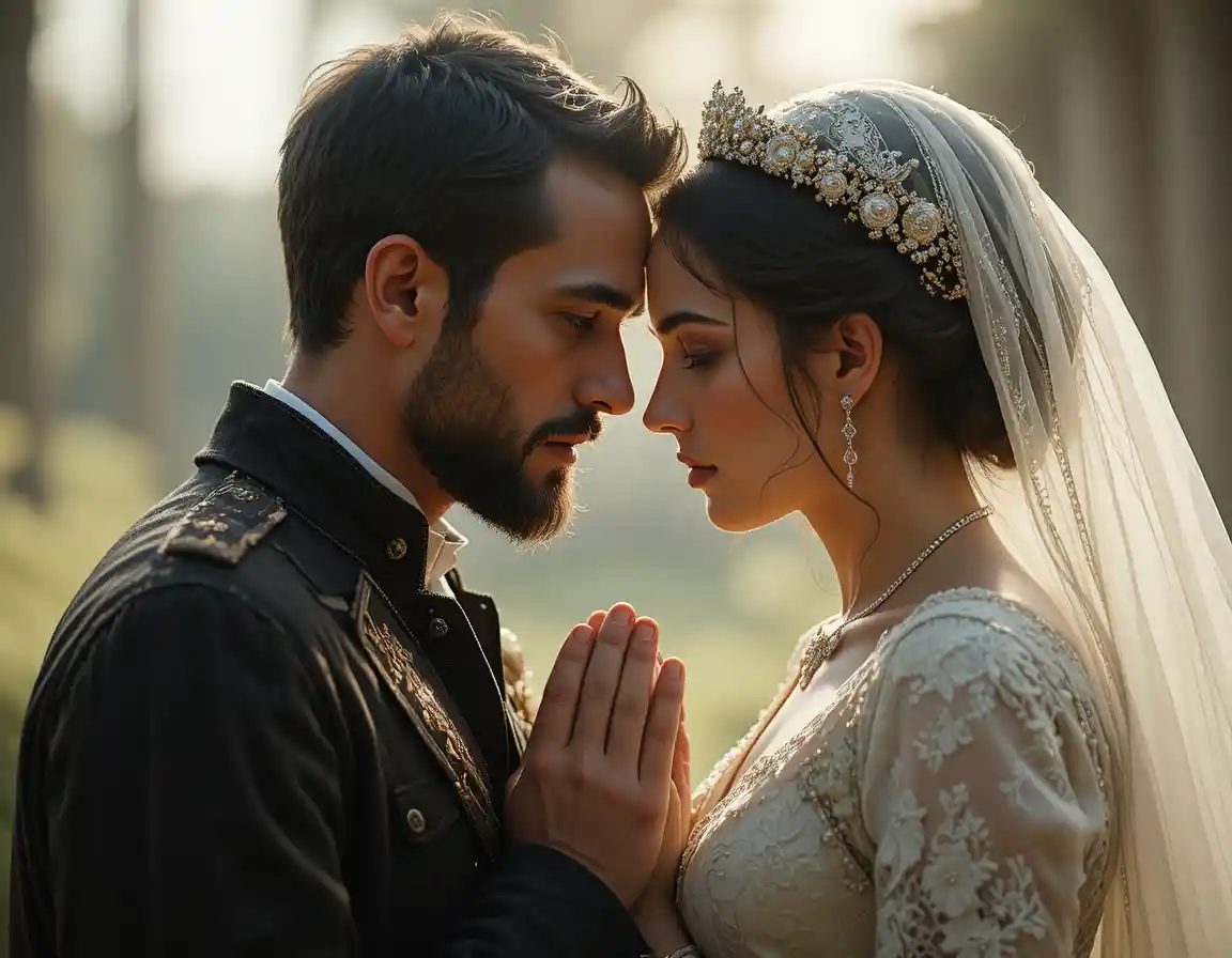 Man praying every day in front of his new wife