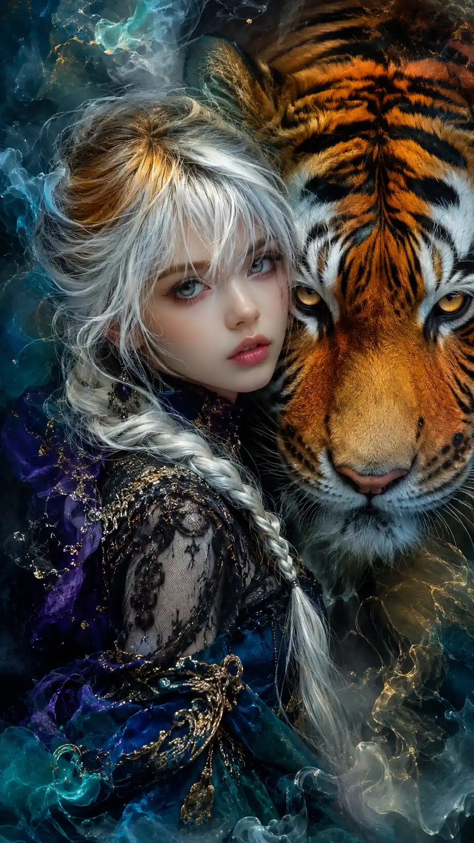 Whimsical emo girl close up in surreal cinematic style