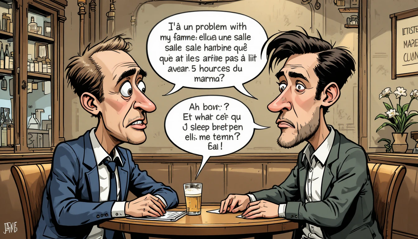 Two men talking at a table inside a cozy cafe