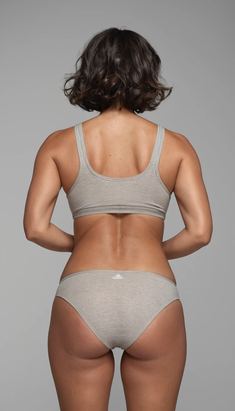 Low angle portrait of a woman in tank top and panties