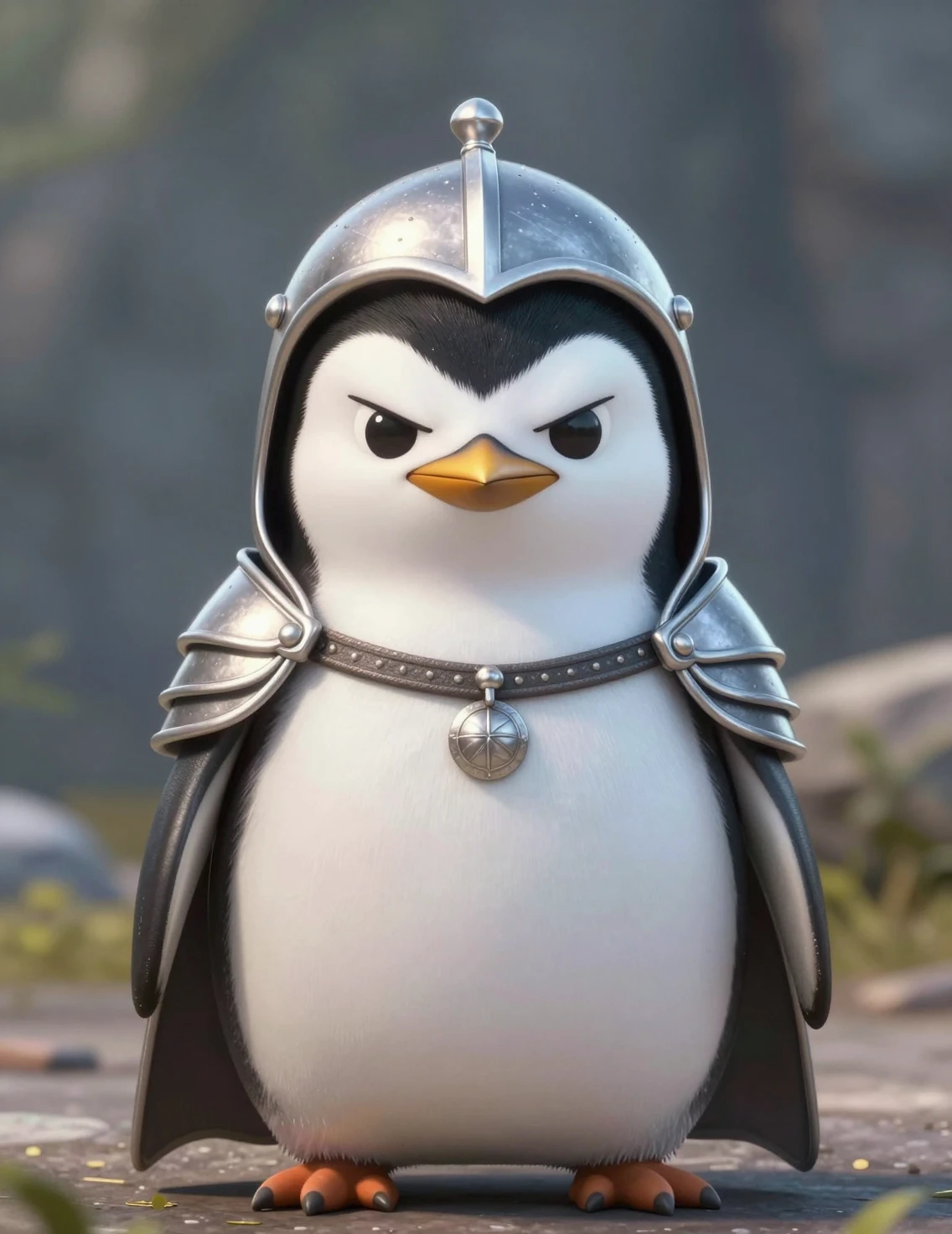 Angry Penguin Warrior Maiden In Medieval Armor Illustration