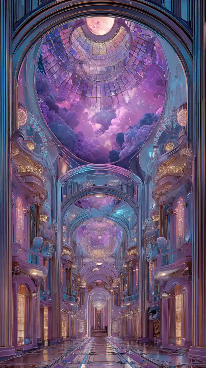 Surreal cyberpunk city infused with glamorous hollywood fantasy