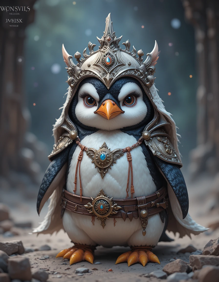 Cute penguin warrior maiden with an adorably angry expression