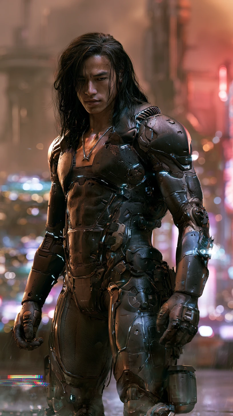 Full body portrait of a young sci fi warrior