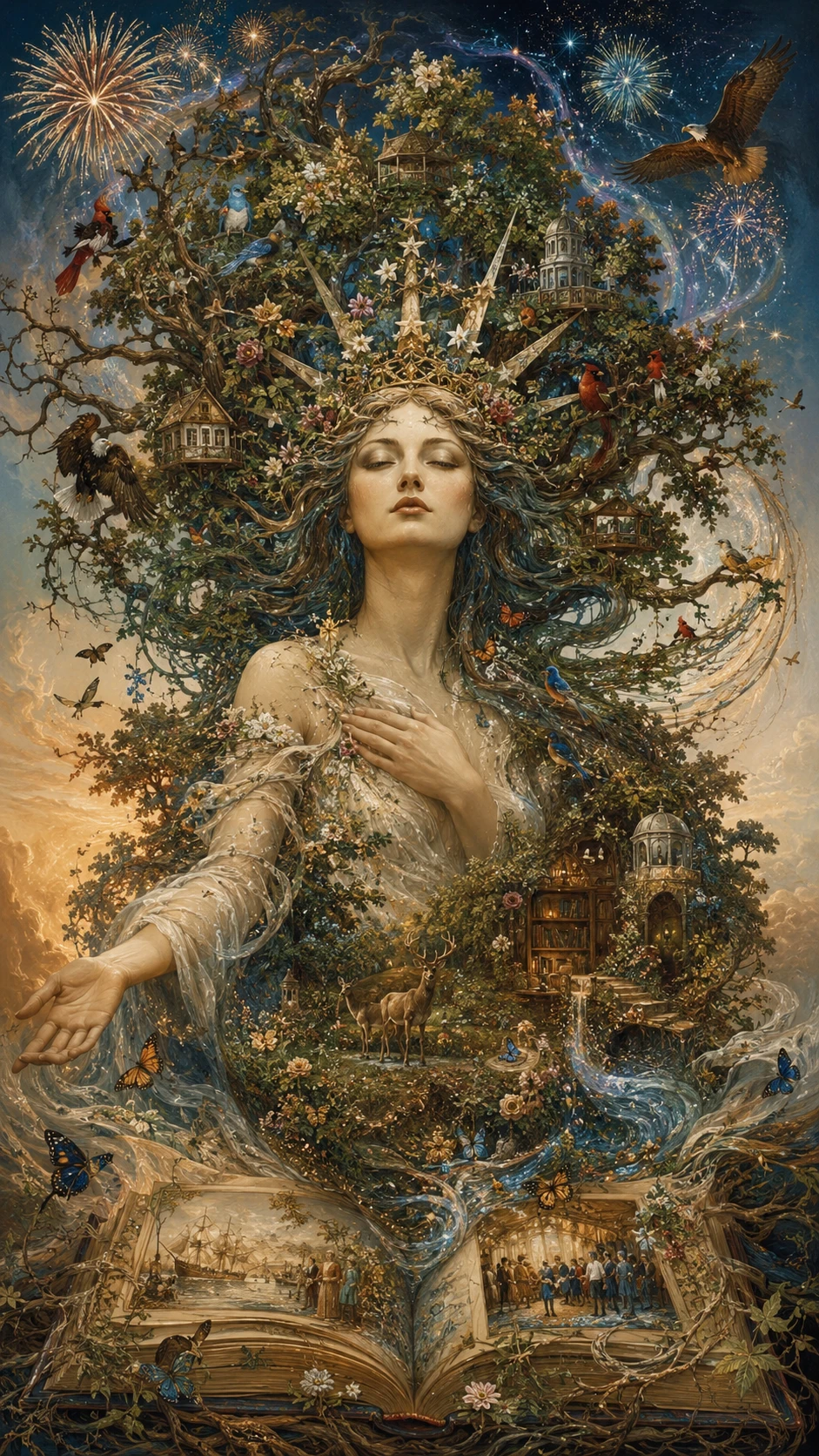 Ethereal Liberty Spirit Merging With A Vast Living Oak
